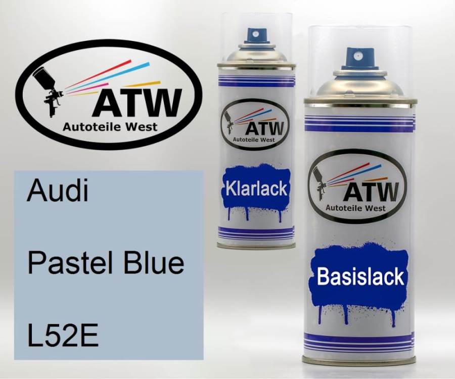 Audi, Pastel Blue, L52E: 400ml Sprühdose + 400ml Klarlack - Set, von ATW Autoteile West.